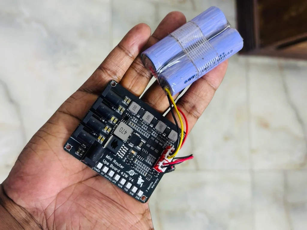 Mini Router UPS Board 42W V4 এর built-in BMS এবং 2S 8.4V battery issue সম্পর্কে জানুন। battery selection, safety warning এবং proper usage guide 2026।