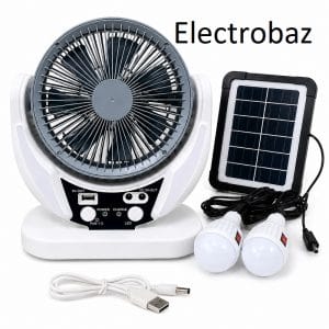 4-in-1 Solar Fan with LED Light, 2 Bulbs & Power Bank (Model 606) – Best Solar Fan in Bangladesh