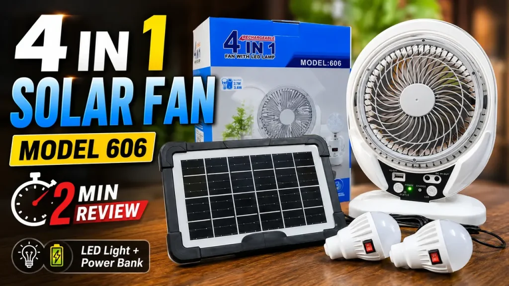 4 in 1 Solar Fan Model 606 – Best Solar Fan in Bangladesh 2026 | সেরা সোলার রিচার্জেবল ফ্যান বাংলাদেশের জন্য - Best Tech & Gadgets in BD | ElectroBaz 4 in 1 Solar Fan bangladesh